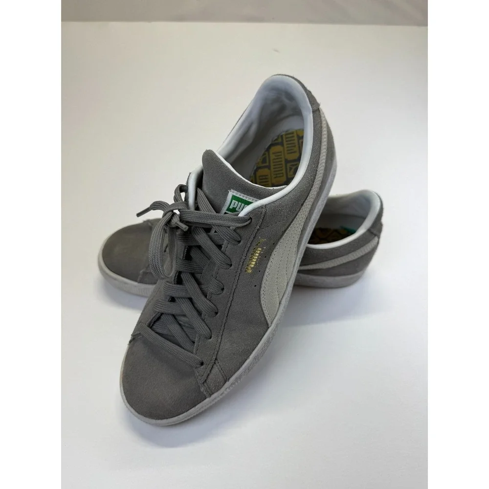 Puma Suede Classic XXI 374915-07 Mens Sneakers 10 Matte Gray White Lace Up Shoes